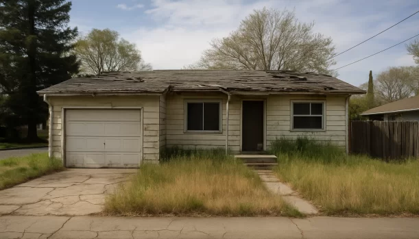 Sell Your Distressed Home in Arden-Arcade CA — Matt Buys Homes Distressed home exterior in Arden-Arcade, CA — Matt Buys Homes cash buyer — sell house without listing arden-arcade