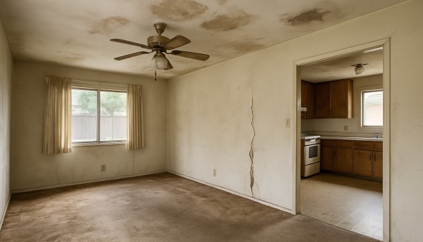 We Buy Houses As-Is in Carmichael California — Matt Buys Homes Interior of a house needing repairs in Carmichael California — we buy houses as-is