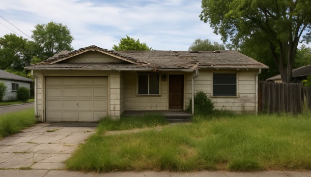 Sell Your Distressed Home in Fair Oaks CA — Matt Buys Homes Distressed home exterior in Fair Oaks, CA — Matt Buys Homes cash buyer — we buy homes fair oaks California