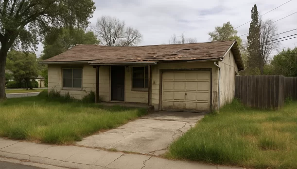 Distressed home exterior in Fair Oaks, CA — Matt Buys Homes cash buyer — sell house any condition fair oaks CA