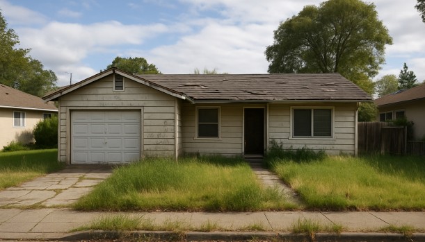 Sell Your Distressed Home in Folsom CA — Matt Buys Homes Distressed home exterior in Folsom, CA — Matt Buys Homes cash buyer — house buying company folsom CA