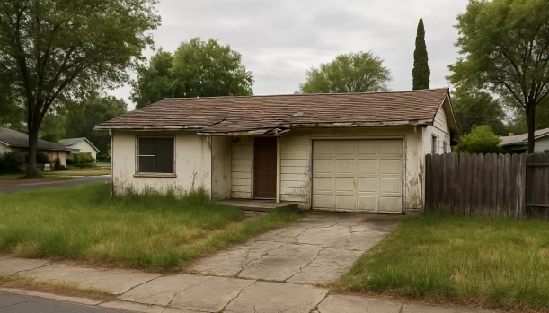 Distressed home exterior in Orangevale, CA — Matt Buys Homes cash buyer — fair cash offer homes orangevale