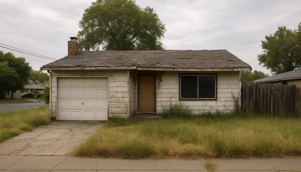 Distressed home exterior in Rancho Cordova, CA — Matt Buys Homes cash buyer — cash offer for my house rancho cordova