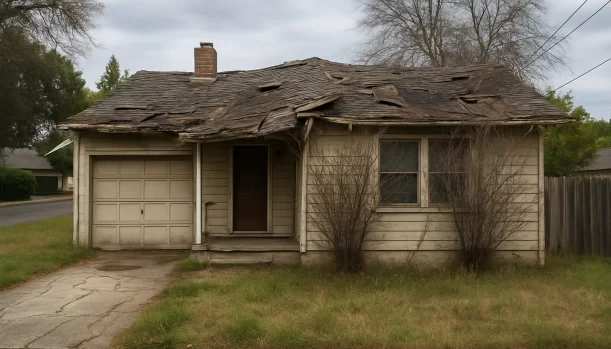 Distressed home exterior in Grass Valley, CA — Matt Buys Homes cash buyer — sell house needs repairs grass valley