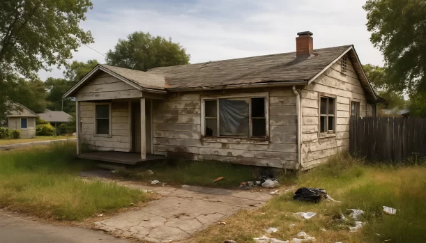 Sell Your Distressed Home in Angels Camp CA โ Matt Buys Homes Distressed home exterior in Angels Camp, CA โ Matt Buys Homes cash buyer โ landlord selling house with bad tenants angels camp