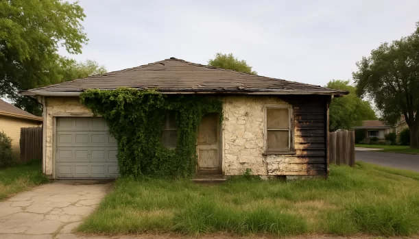 Distressed home exterior in Woodland, CA — Matt Buys Homes cash buyer — short sale home woodland California