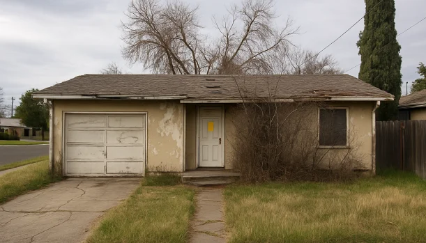 Sell Your Distressed Home in Yuba City CA โ Matt Buys Homes Distressed home exterior in Yuba City, CA โ Matt Buys Homes cash buyer โ sell my house fast yuba city