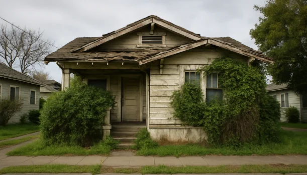 Distressed home exterior in Berkeley, CA — Matt Buys Homes cash buyer — probate home sale berkeley CA