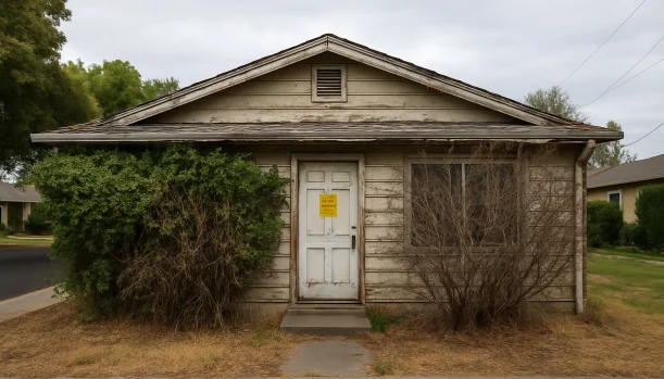 Distressed home exterior in Fremont, CA — Matt Buys Homes cash buyer — inherited house cash buyer fremont