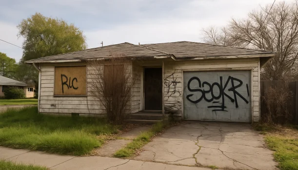 Distressed home exterior in Gridley, CA — Matt Buys Homes cash buyer — buy my house fast gridley CA