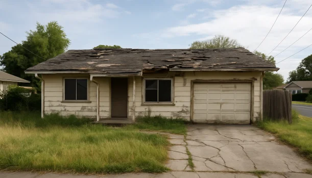 Distressed home exterior in Live Oak, CA — Matt Buys Homes cash buyer — house buying company live oak CA