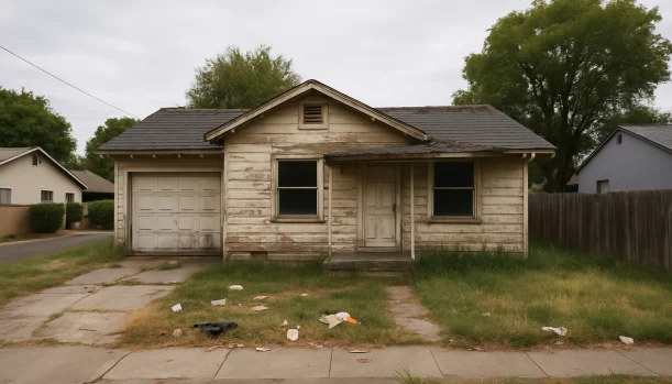 Distressed home exterior in Ripon, CA — Matt Buys Homes cash buyer — close in 7 days house sale ripon CA