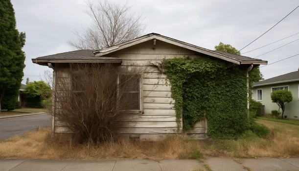Distressed home exterior in San Leandro, CA — Matt Buys Homes cash buyer — unwanted inherited property san leandro CA