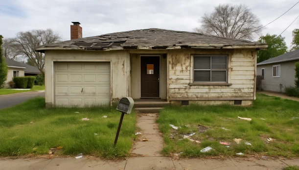 Distressed home exterior in Turlock, CA — Matt Buys Homes cash buyer — sell house in foreclosure turlock