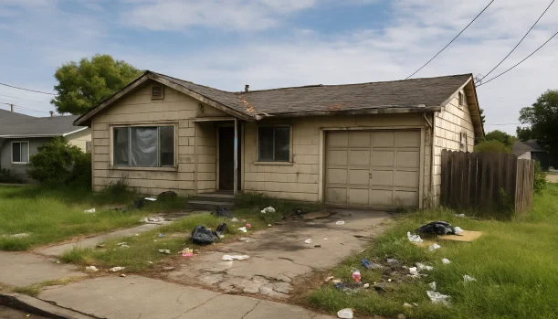 Distressed home exterior in Antioch, CA — Matt Buys Homes cash buyer — sell house needs repairs antioch