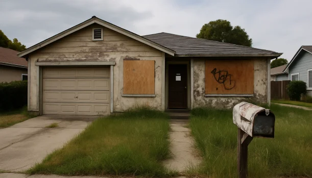 Sell Your Distressed Home in Hercules CA โ Matt Buys Homes Distressed home exterior in Hercules, CA โ Matt Buys Homes cash buyer โ behind on property taxes hercules CA