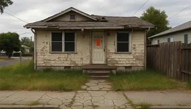 Distressed home exterior in Martinez, CA — Matt Buys Homes cash buyer — landlord selling house with bad tenants martinez