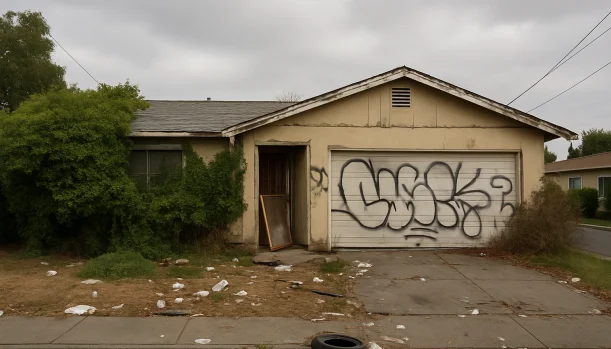 Sell Your Distressed Home in Pleasanton CA โ Matt Buys Homes Distressed home exterior in Pleasanton, CA โ Matt Buys Homes cash buyer โ split house in divorce pleasanton California