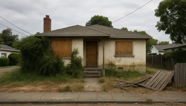 Distressed home exterior in San Mateo, CA — Matt Buys Homes cash buyer — sell vacant house san mateo California