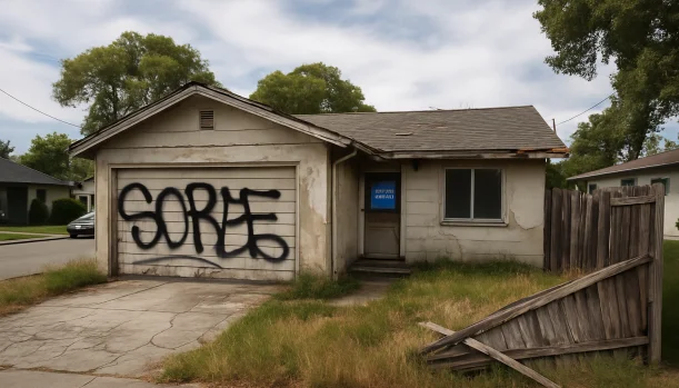 Sell Your Distressed Home in Sunnyvale CA โ Matt Buys Homes Distressed home exterior in Sunnyvale, CA โ Matt Buys Homes cash buyer โ sell house during bankruptcy sunnyvale