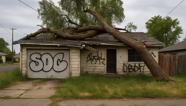 Distressed home exterior in Rio Linda, CA — Matt Buys Homes cash buyer — house buying company rio linda CA