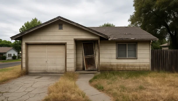 Sell Your Distressed Home in Rocklin CA โ Matt Buys Homes Distressed home exterior in Rocklin, CA โ Matt Buys Homes cash buyer โ buy my house fast rocklin CA