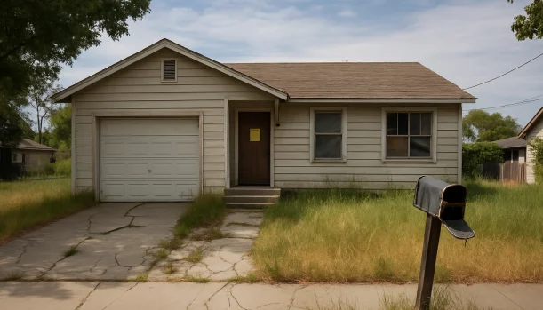 Sell Your Distressed Home in Esparto CA โ Matt Buys Homes Distressed home exterior in Esparto, CA โ Matt Buys Homes cash buyer โ behind on property taxes esparto CA