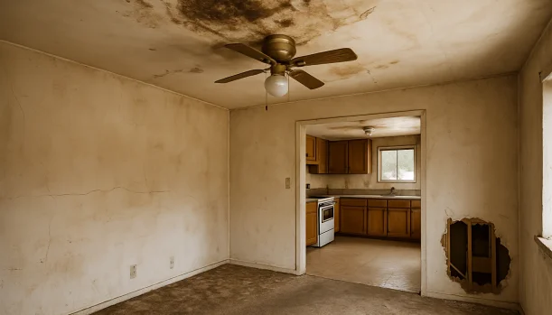 Interior of a house needing repairs in Nevada City California — we buy houses as-is