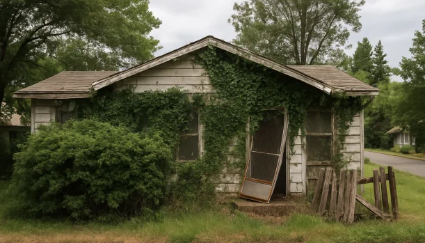 Distressed home exterior in Penn Valley, CA — Matt Buys Homes cash buyer — divorce home sale penn valley CA