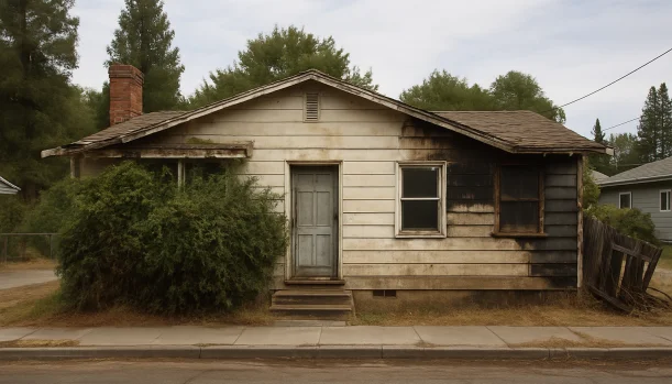 Sell Your Distressed Home in Rough and Ready CA โ Matt Buys Homes Distressed home exterior in Rough and Ready, CA โ Matt Buys Homes cash buyer โ split house in divorce rough and ready California